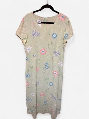 Vintage Laura Ashley Lime Green Floral Maxi Dress